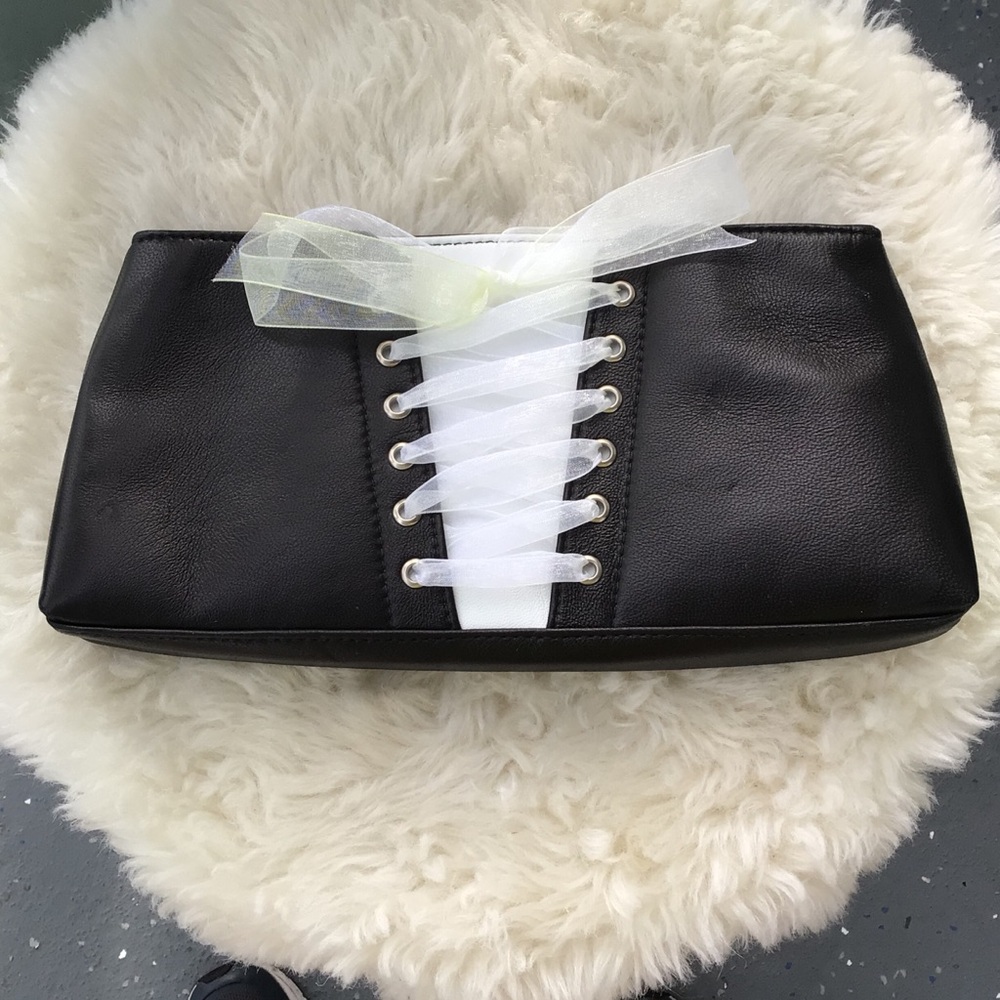 Diane Gail Exotic Leather Top Zip Clutch with Corset Design